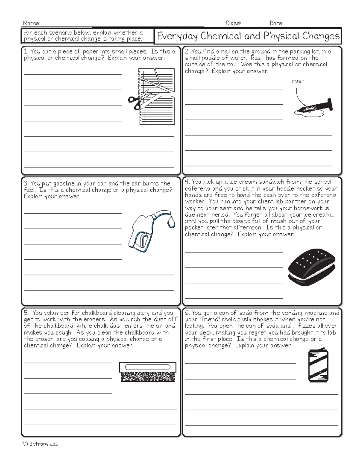 Chemical and Physical Changes: Class Worksheet and Lab Activities - Studocu
