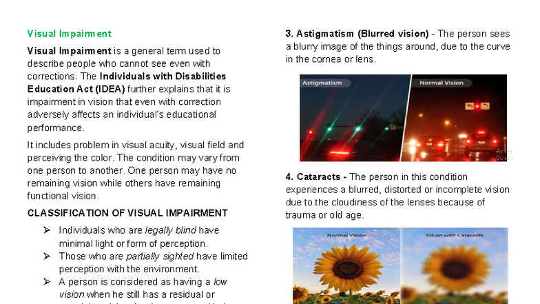 Prof-ed-213: Visual Impairment and Health Impairments Overview - Studocu
