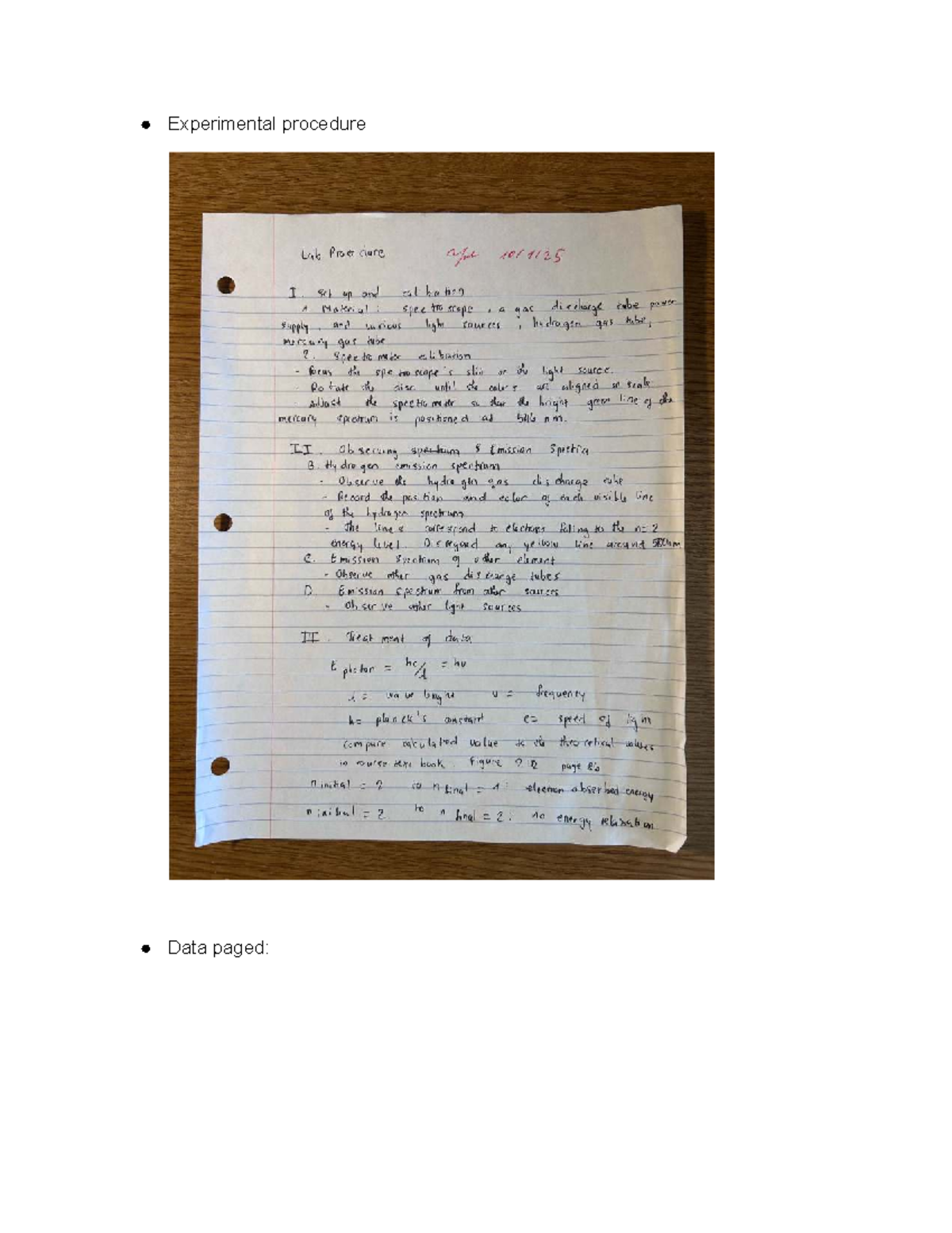 Spectroscopy Lab Report: Energy Levels & Emission Spectra Analysis ...
