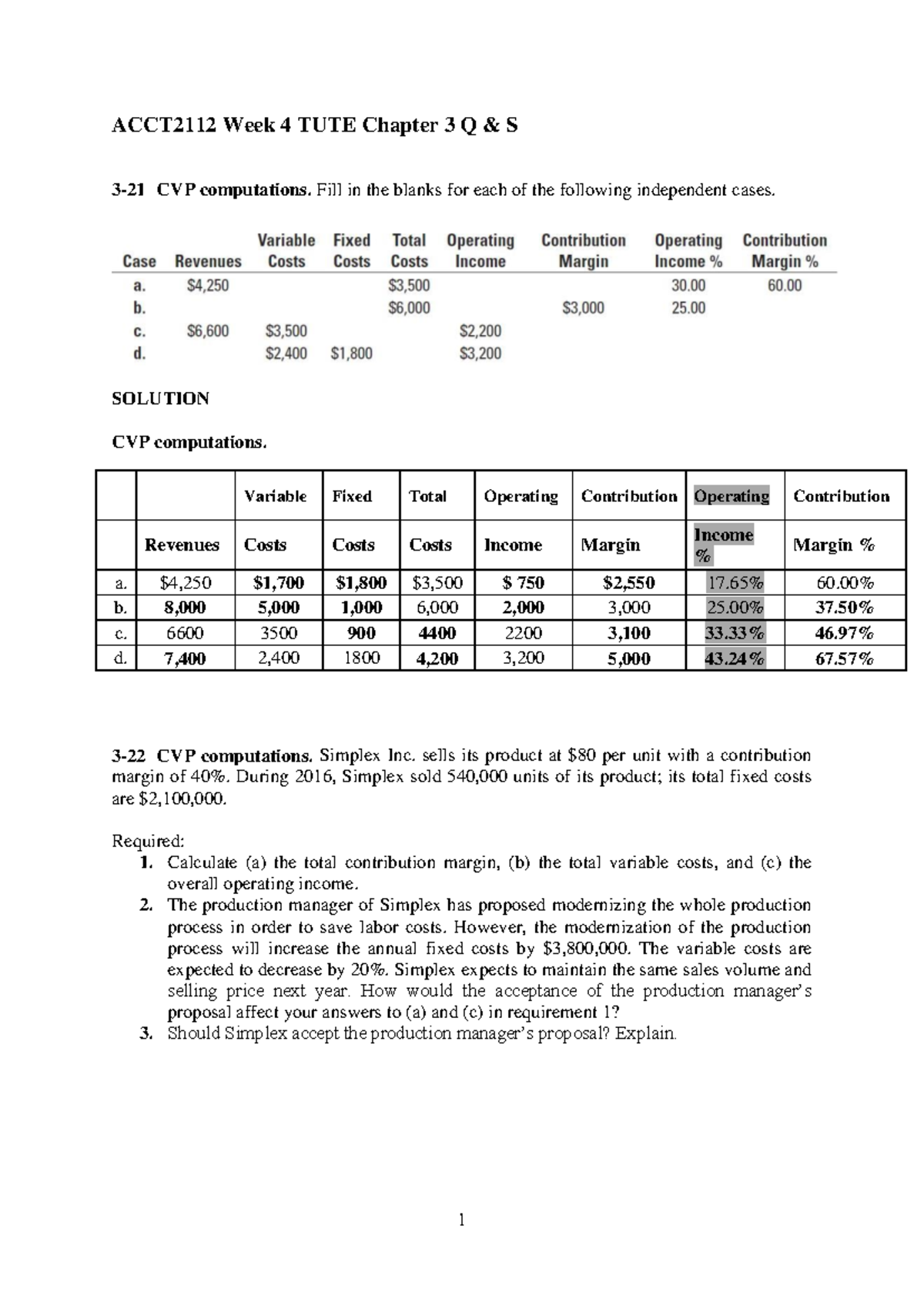 ACCT2112 Week 4 TUTE Chapter 3 CVP Q&A Analysis - Studocu
