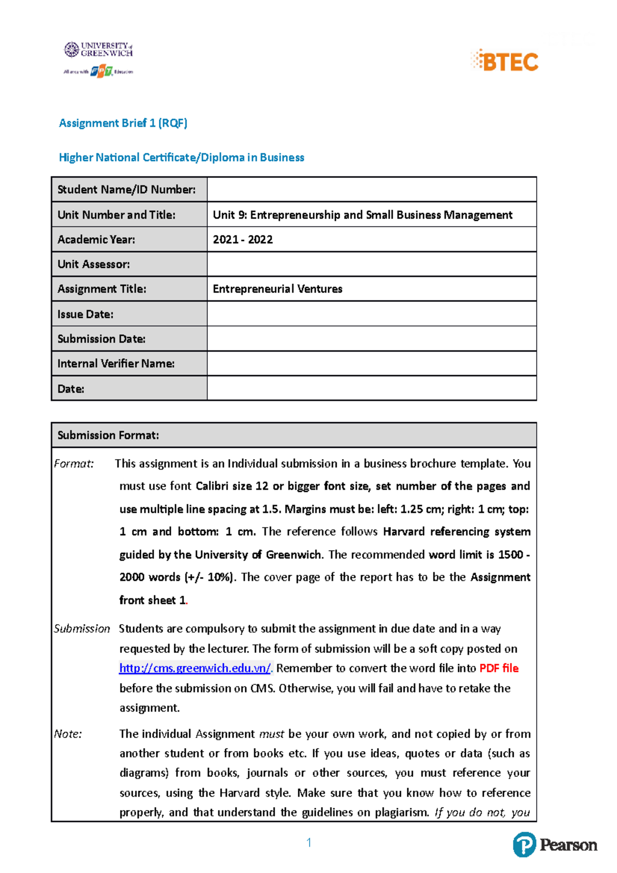 495 Asm1 Brief - Assignment Brief 1 (RQF) Higher National Certificate ...