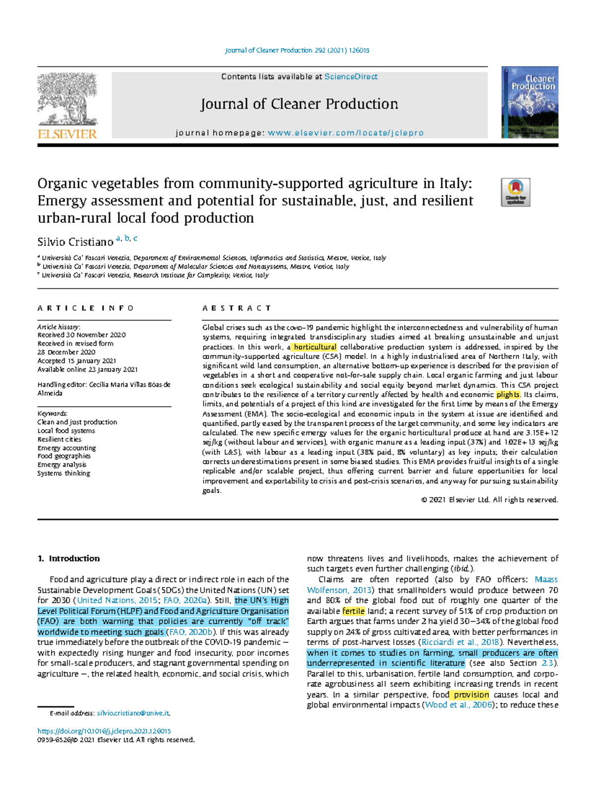 Sustainable Urban-Rural Food Systems: Emergy Assessment of CSA in Italy ...