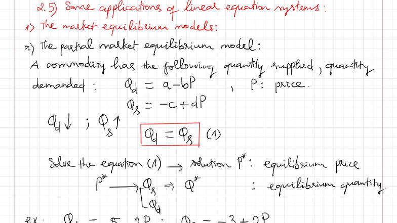 Applications of Linear Equation Systems: Market Equilibrium Models (2.5 ...