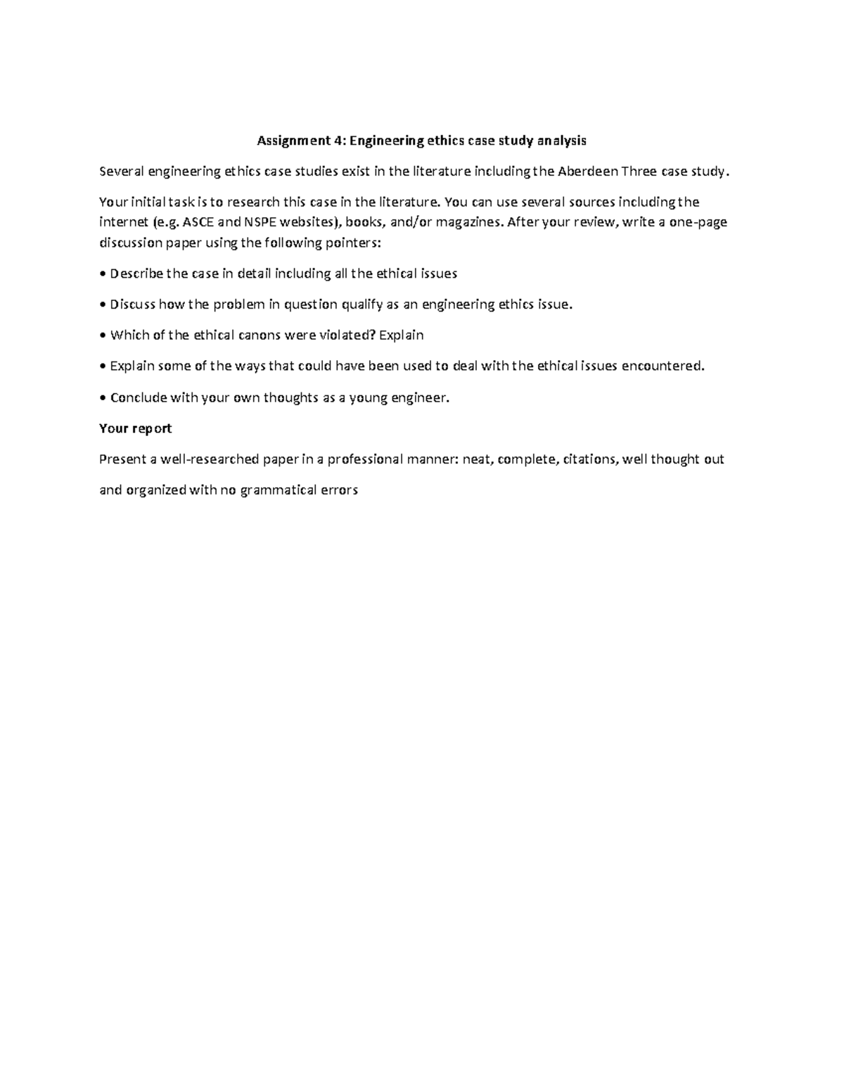 Assignment 4: Engineering Ethics Case Study Analysis - Studocu
