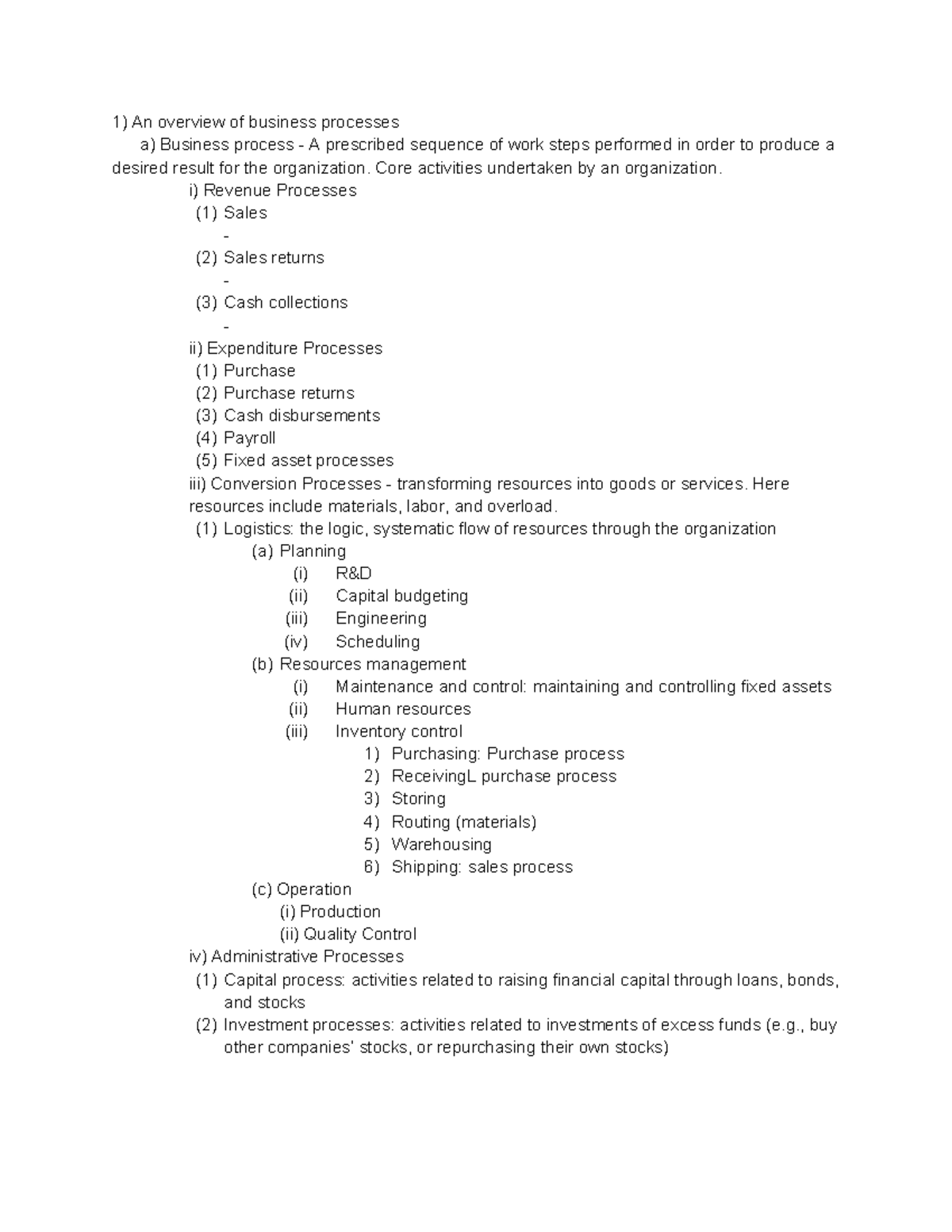 BUS1 120A 082423 - lecture notes - An overview of business processes a ...