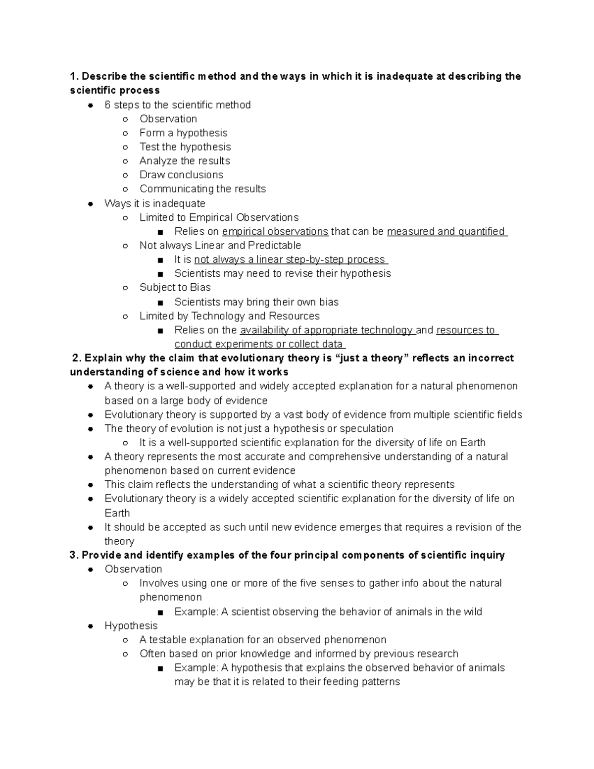 BIO 101 Study Guide Part 1 - Describe the scientific method and the ...