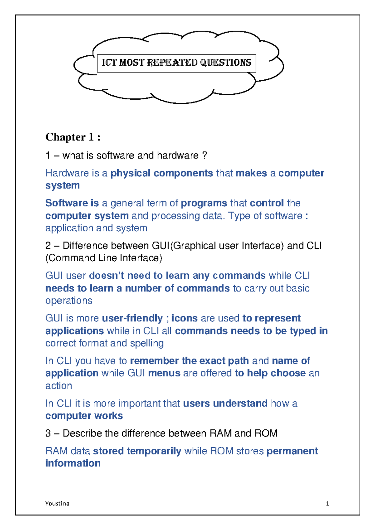 ICT Most Commonly Asked Questions: Key Concepts Chapter Review - Studocu