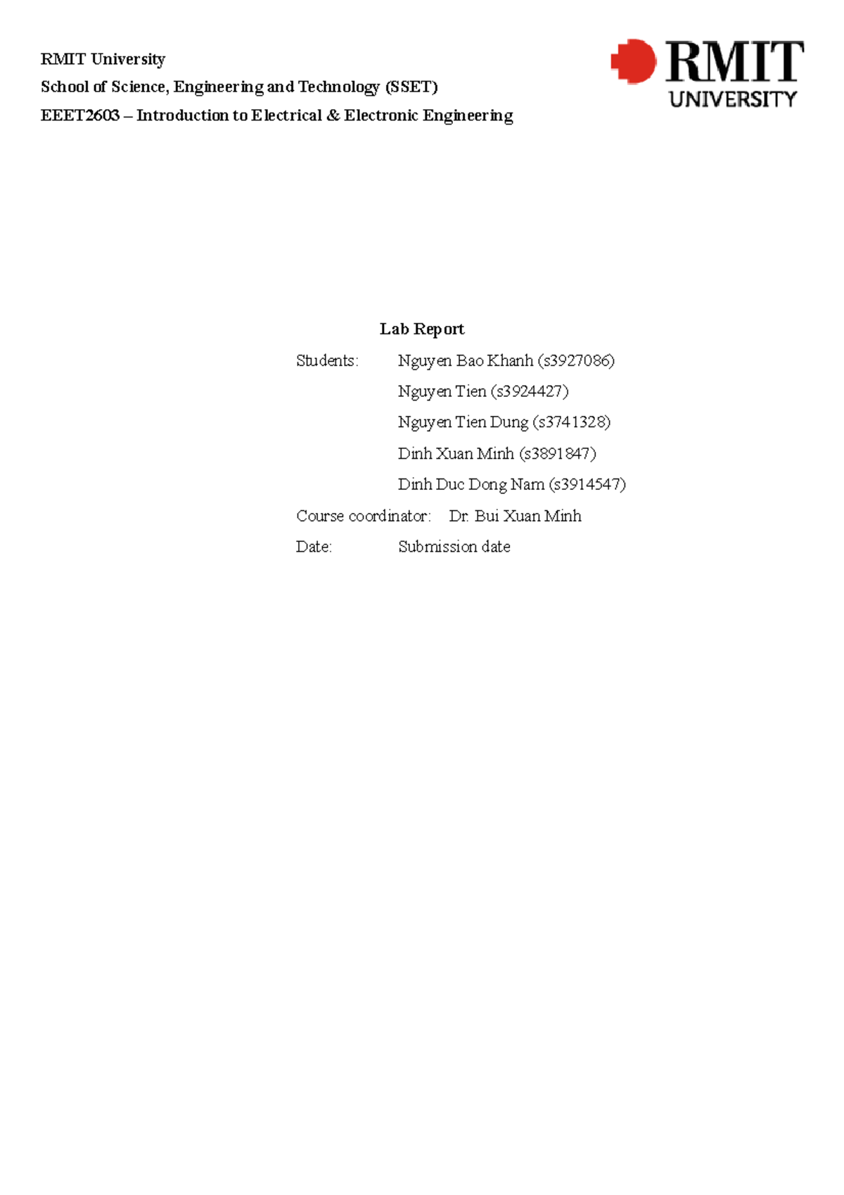 EEET2603 Lab Report 1+2 - RMIT University School of Science ...