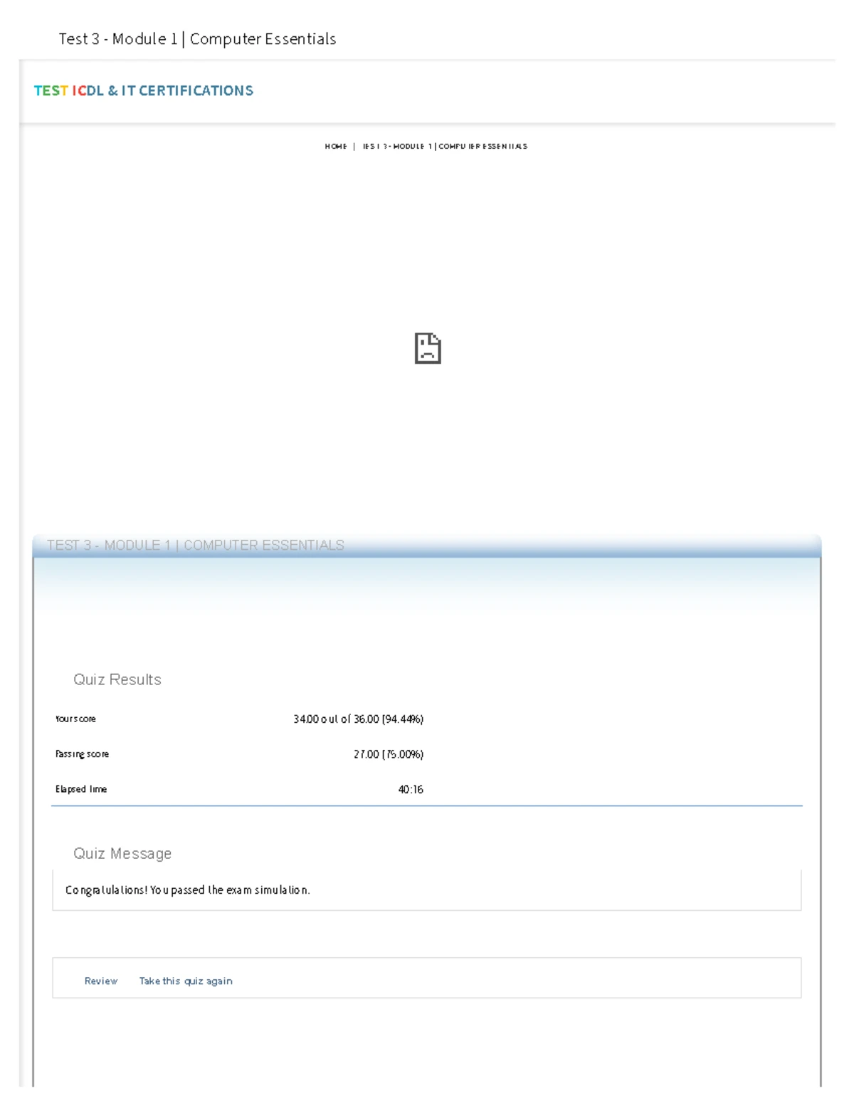 ICDL Test 2 - Module 3 Word Processing Exam Simulation Results - Studocu