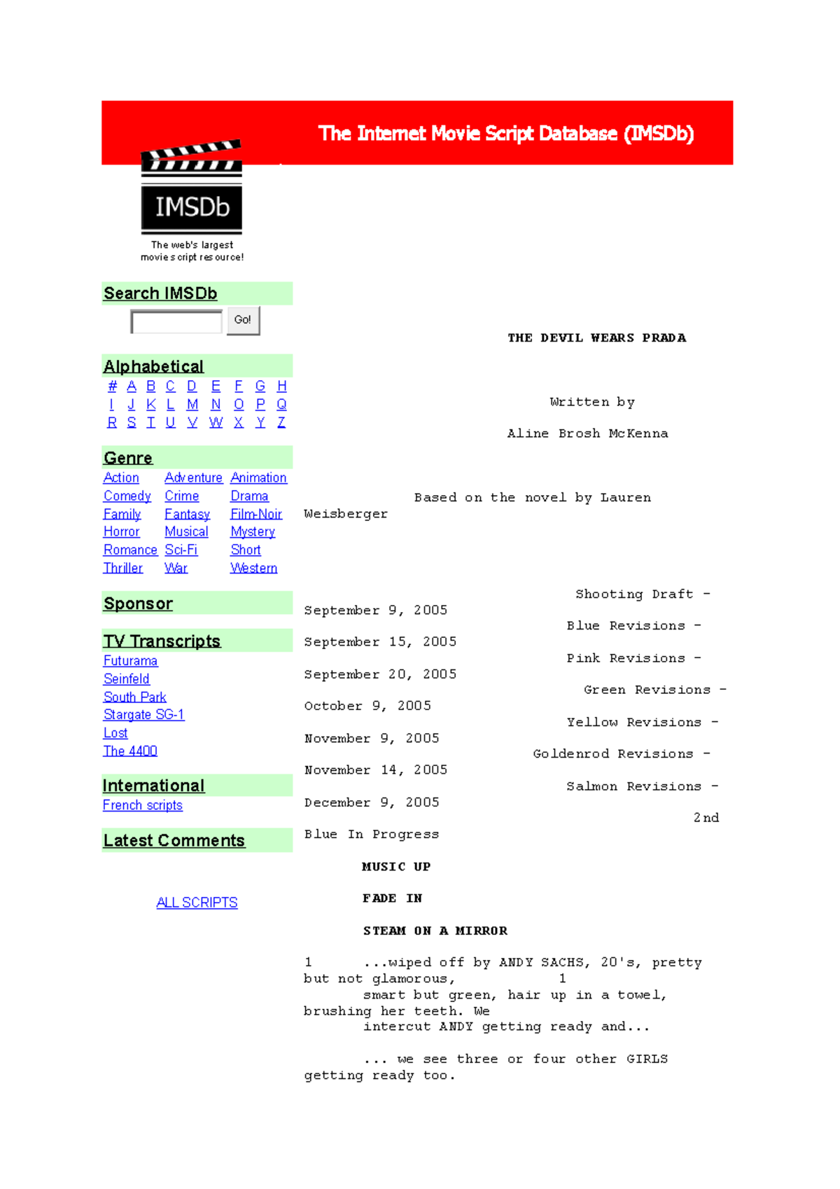 The Internet Movie Script Database (IMSDb) Overview and Insights - Studocu