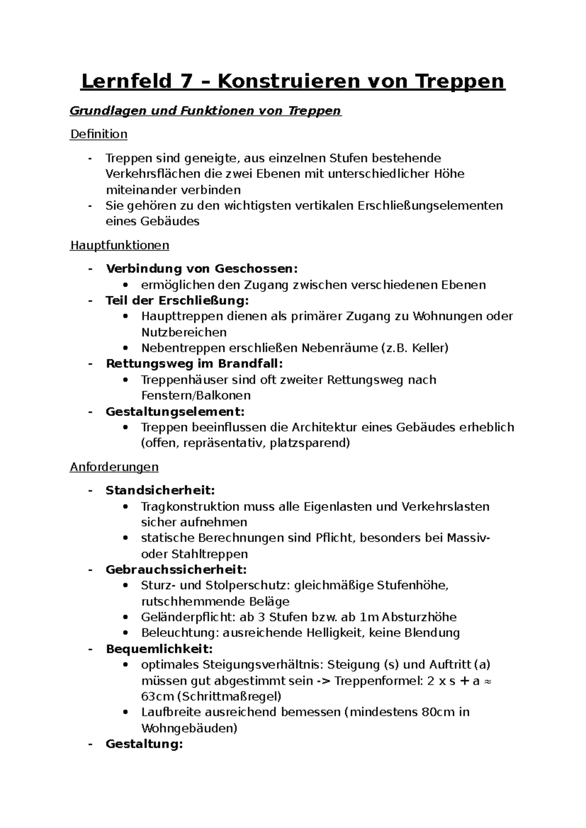 Lernfeld 7: Grundlagen und Funktionen von Treppen - Document Preview