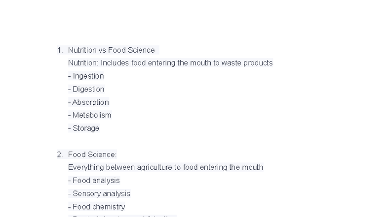 NUTR 201 Final Exam - Nutrition vs Food Science Overview - Studocu