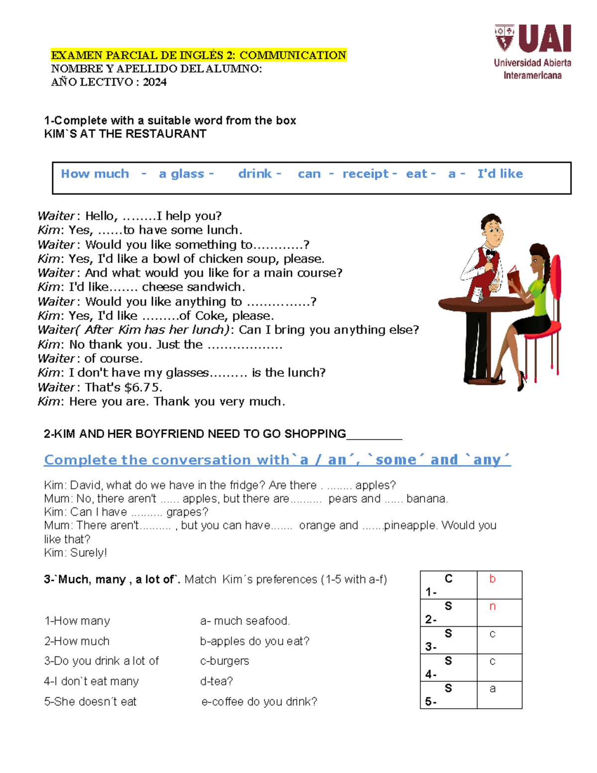 Examen Parcial de Inglés 2 UAI - Comunicación y Conversación - Document Preview
