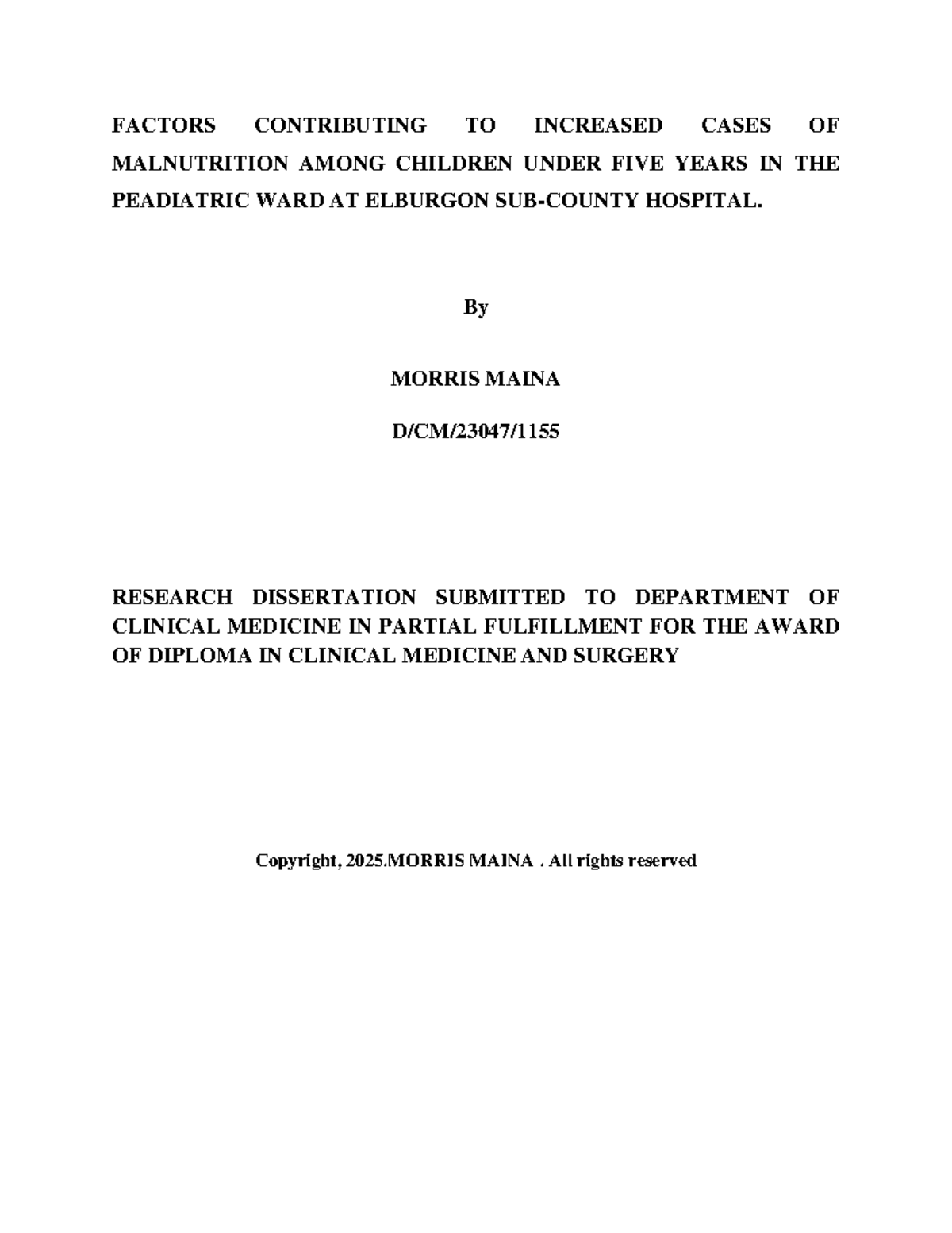 Factors Contributing to Malnutrition in Children Under 5: A Study at ...