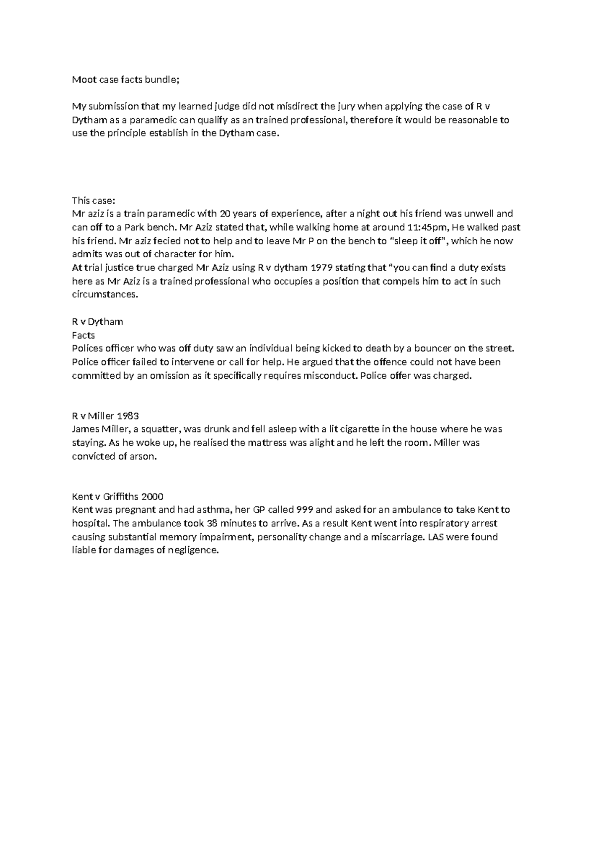 Moot Case Facts Bundle: Analysis of R v Dytham and Other Citations ...