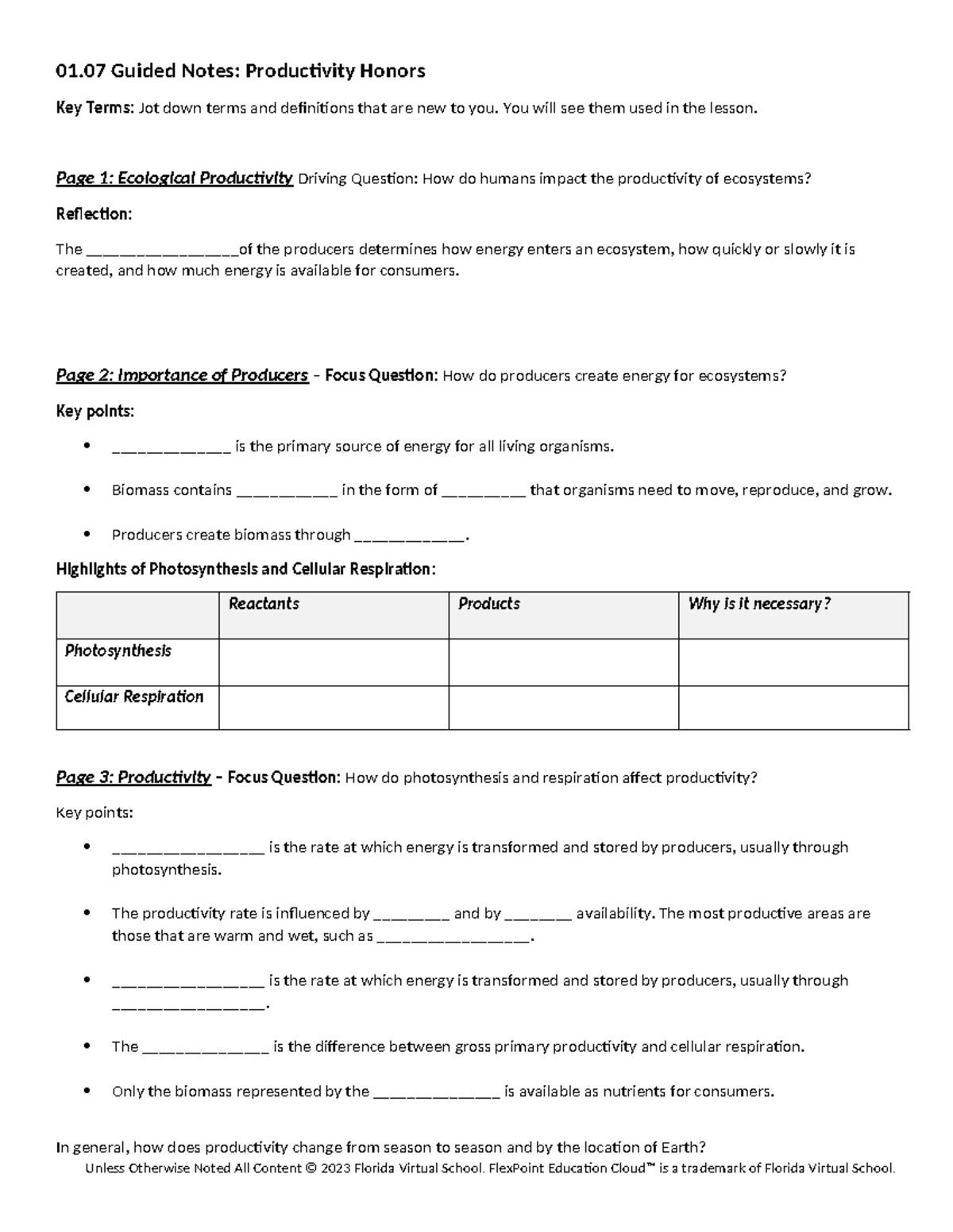 01 07 note outline - 22222 - 01 Guided Notes: Productivity Honors Key ...