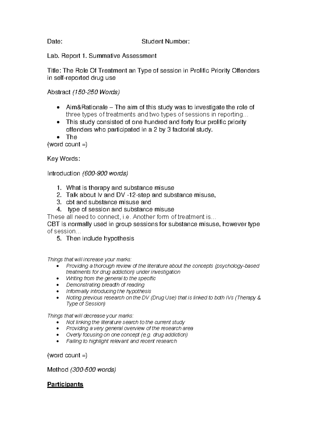 Psy2005 Quant Lab Template 2020 - Date: Student Number: Lab. Report 1 ...