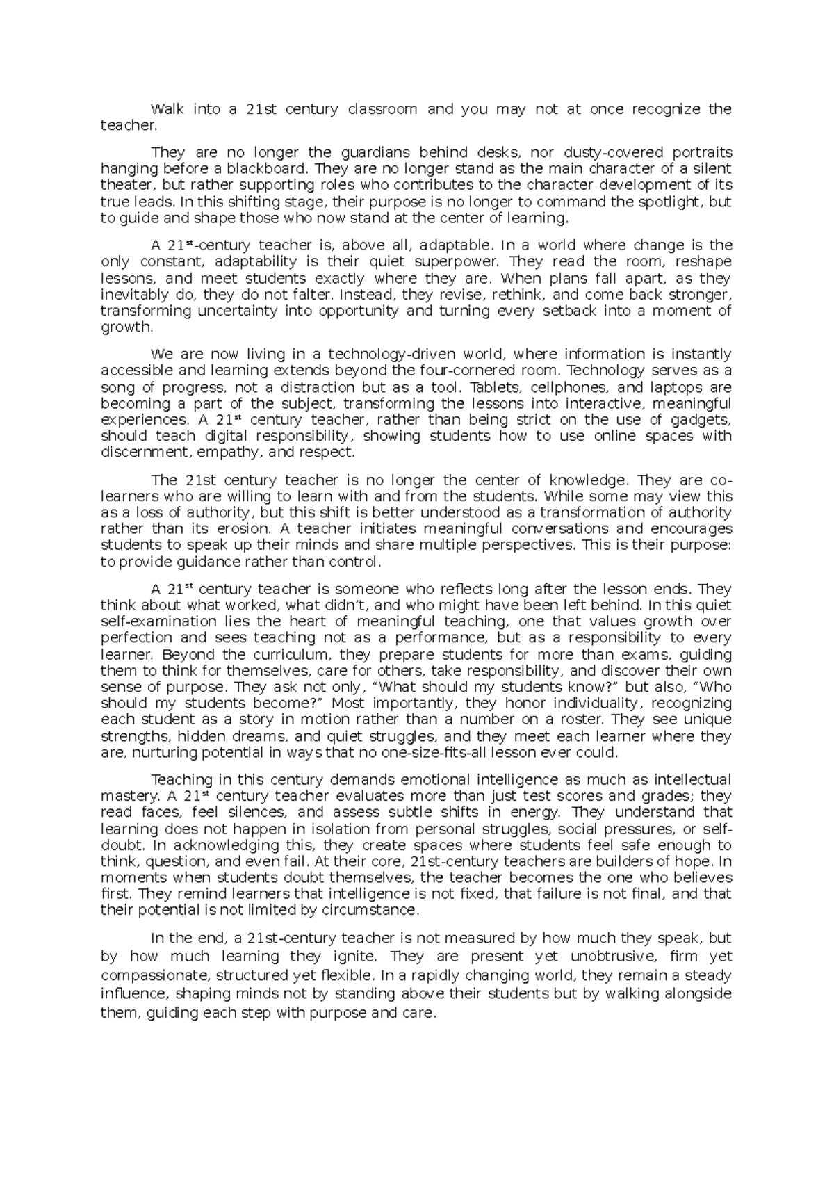 Medj Final: The Evolving Role of 21st Century Teachers in ACC154 - Studocu
