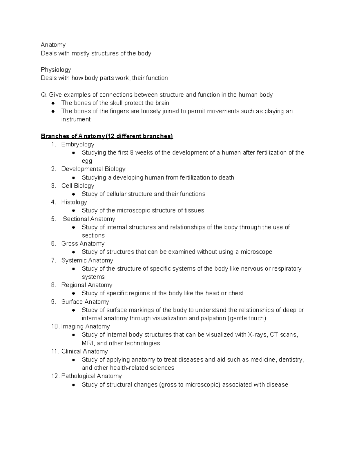 Human Anatomy CH 1: Structures, Functions, and Organization Notes - Studocu