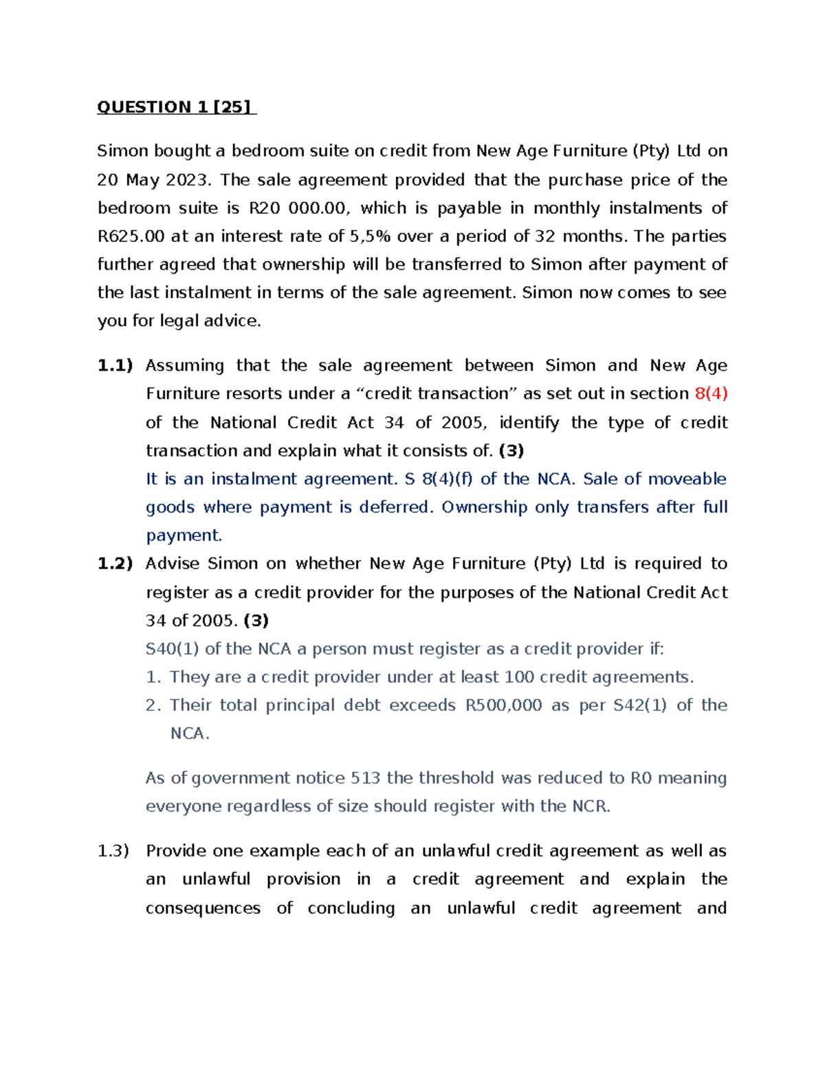 NCA 34/2005: Credit Transactions & Consumer Rights Analysis - Studocu