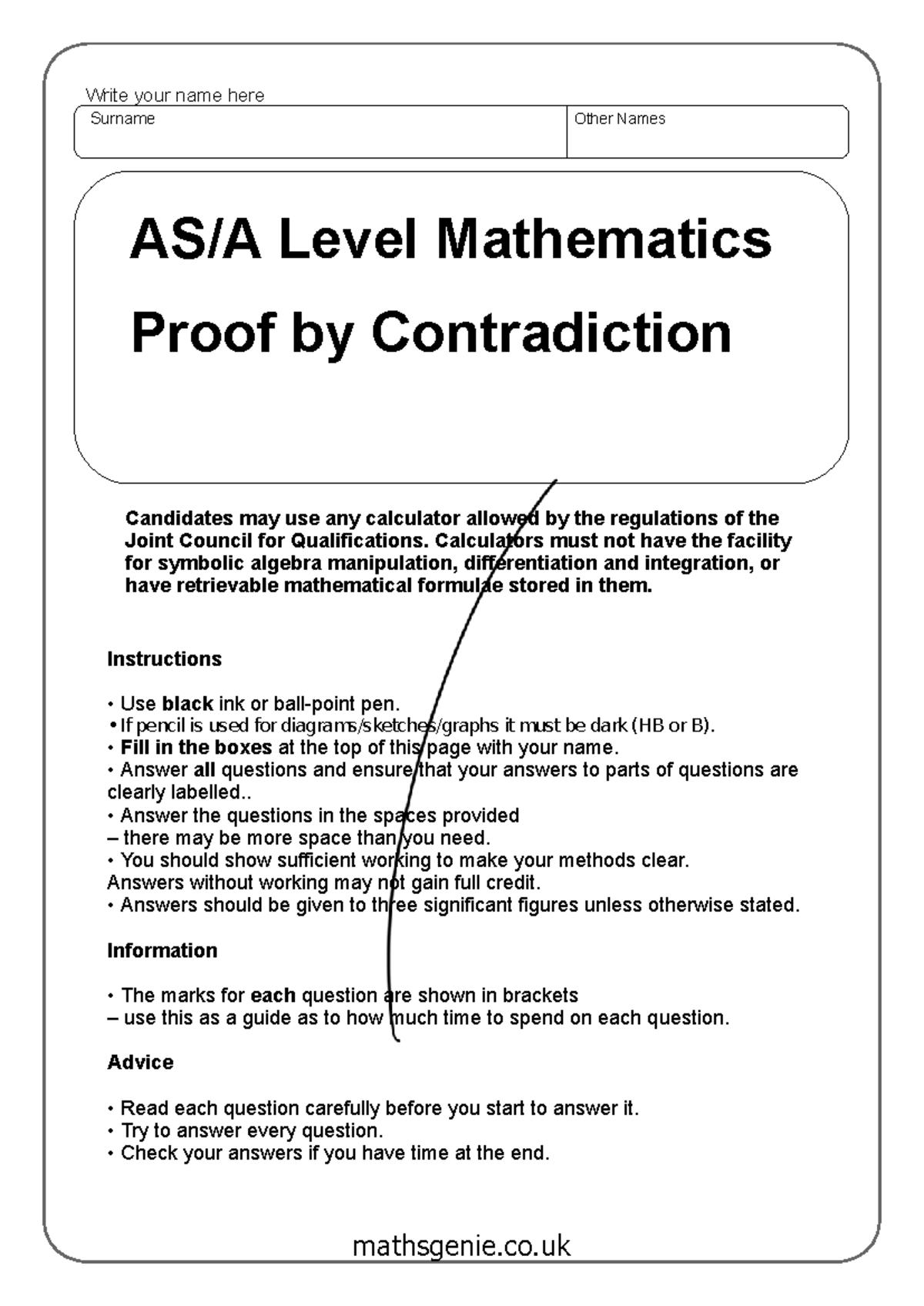 Mathematics Level Proof by Contradiction Guidelines - Studocu