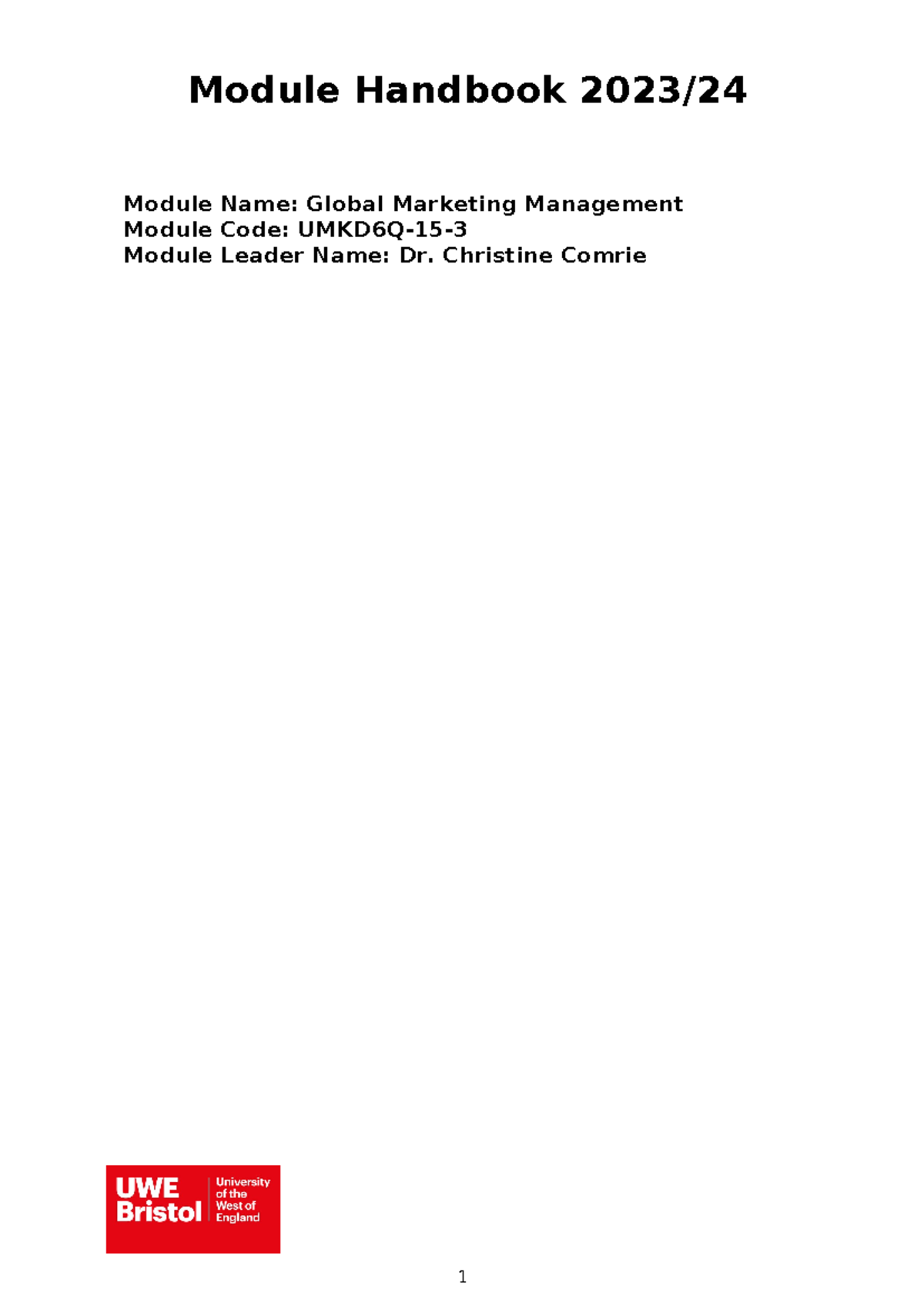 Global Marketing Management Module Handbook 2023-24 (UMKD6Q-15-3) - Studocu