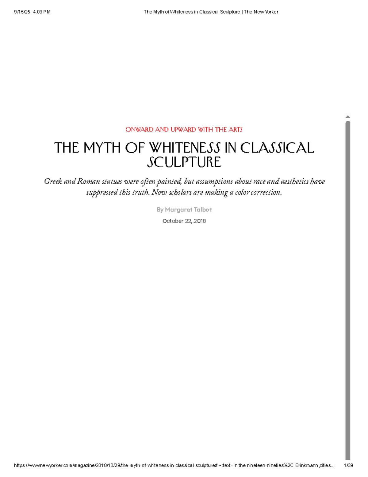 The Myth of Whiteness in Classical Sculpture - Studocu