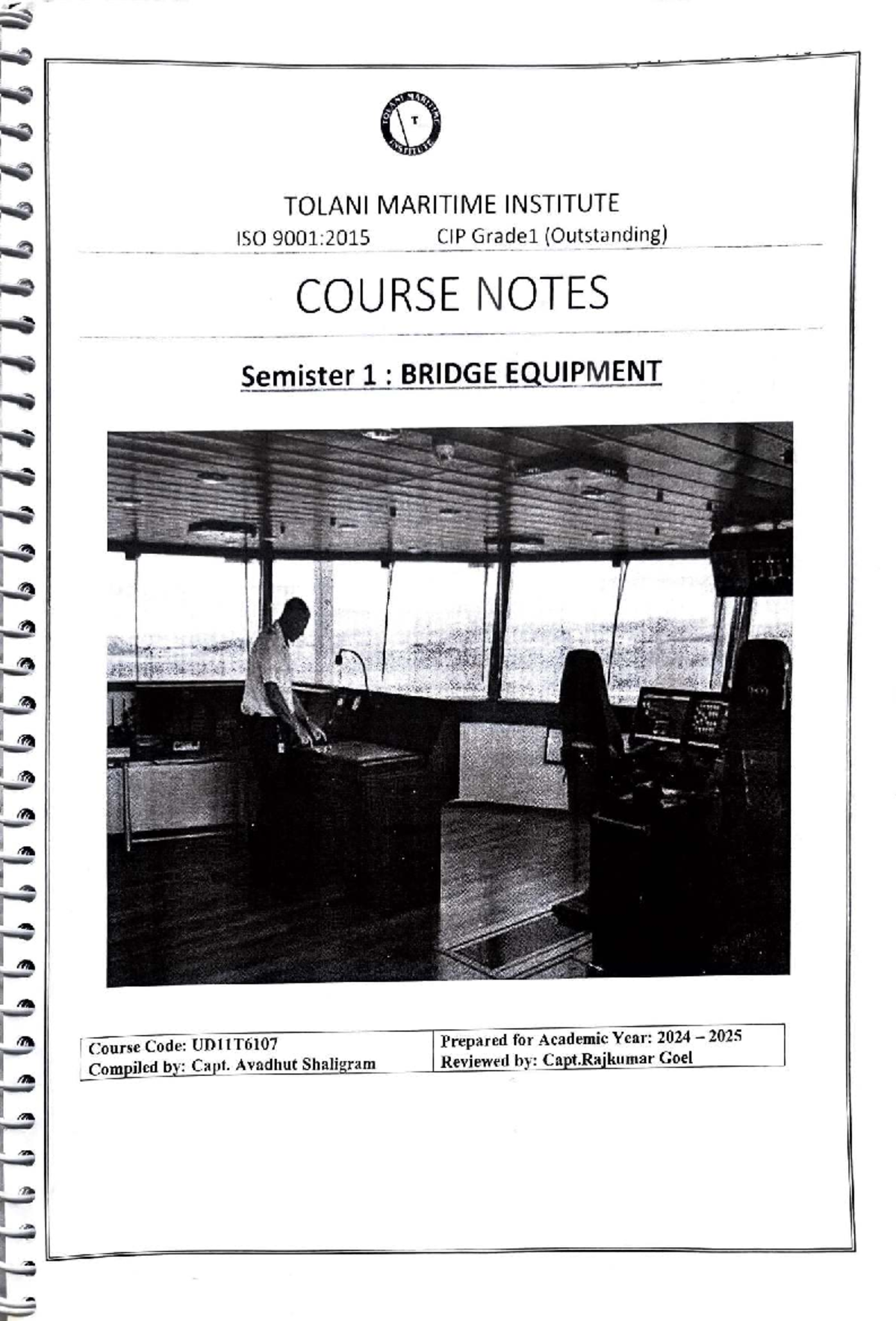 Bridge Equipment Course Notes - UD11T6107 Semester 1 - Document Preview