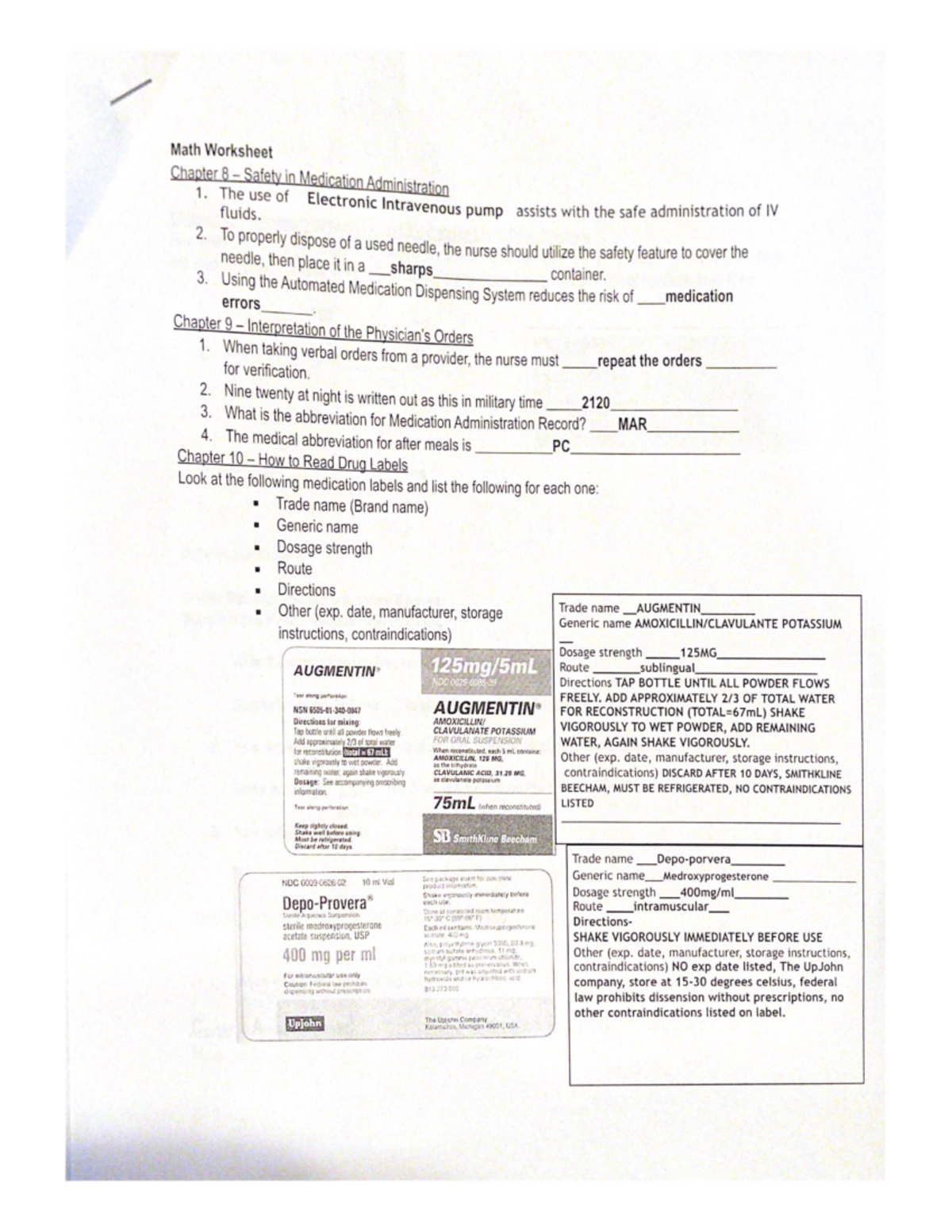 Chapter 8: Safety in Medication Administration - Math Worksheet - Studocu