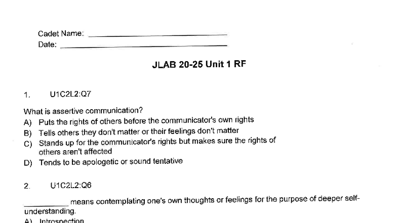Final Exam Study Guide for JLAB Unit 1: Communication & Leadership ...