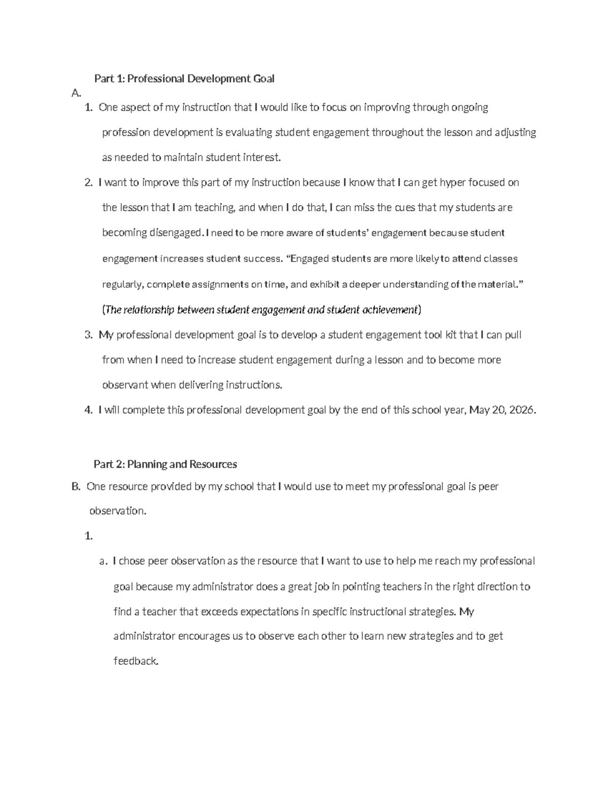 Professional Development Goal: Enhancing Student Engagement Strategies ...