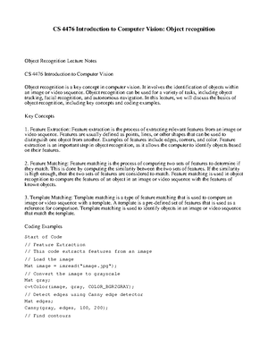 Introduction to Computer Vision - Exam Review Guide (Course Code ...
