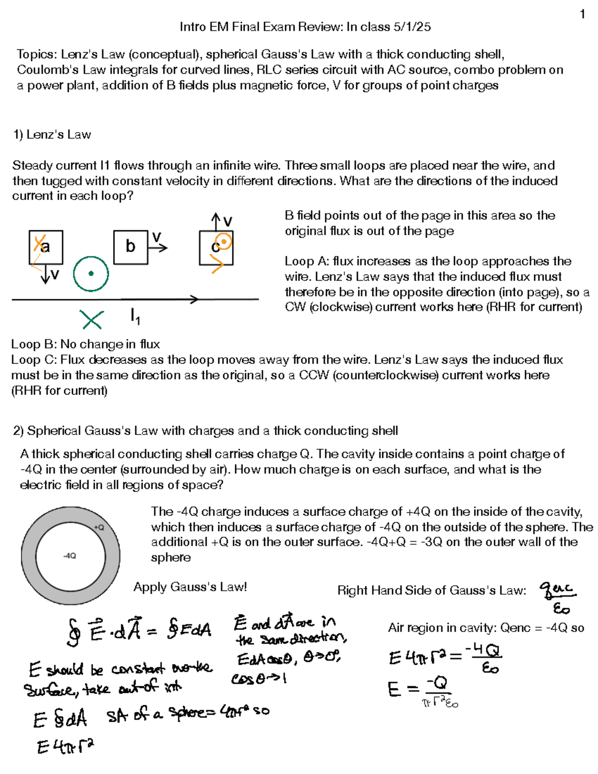 Intro EM (Introductory Electromagnetism) Final Exam Review Notes - Studocu