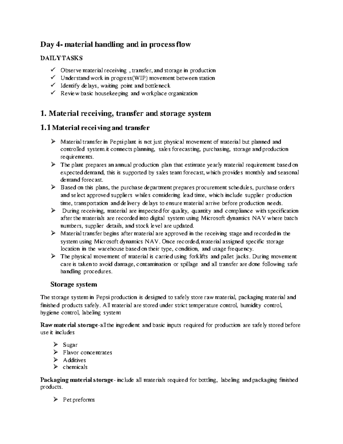 Material Handling & WIP Flow Analysis - Day 4 & 5 Tasks - Studocu