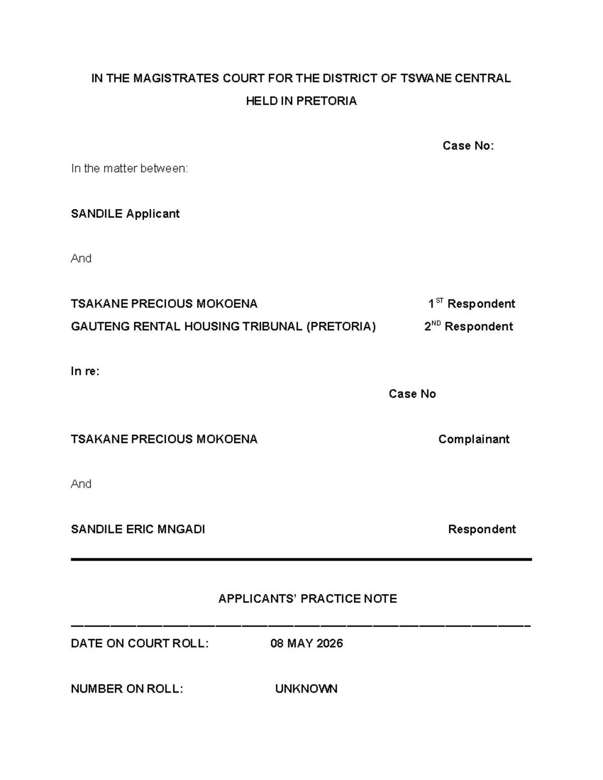 Practice Note: Rescission Application in Magistrates Court - Case No ...