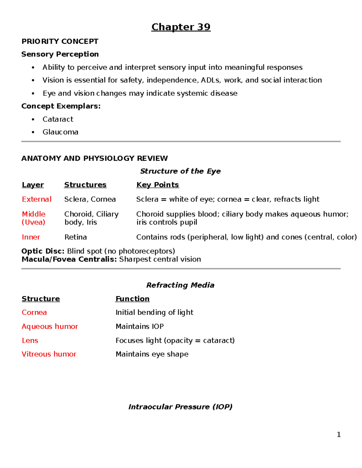 Adult Health Exam 2 Study Guide: Sensory Perception & Disorders - Studocu