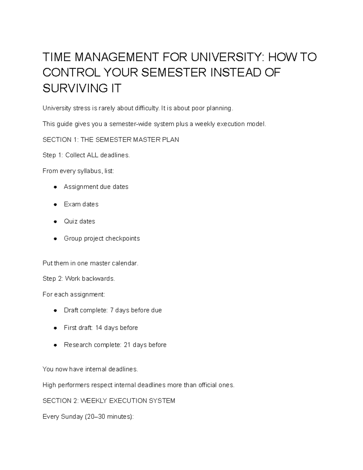 TIME MANAGEMENT STRATEGIES FOR UNIVERSITY SUCCESS - Studocu