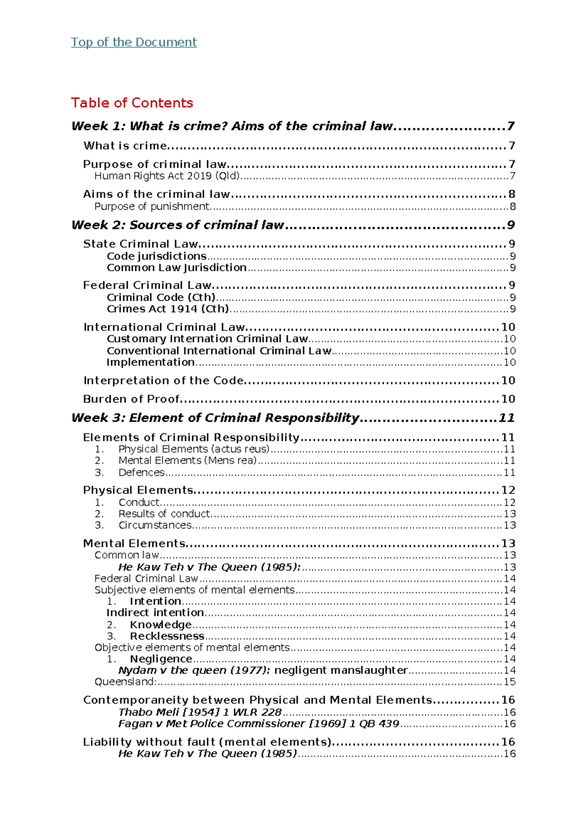 LAWS2708 - Criminal Law Lecture Notes: Key Concepts and Cases - Studocu