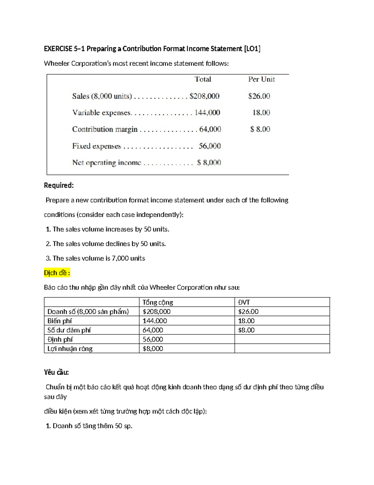 Exercise Chapter 3: Contribution Format Income Statement & CVP Analysis ...