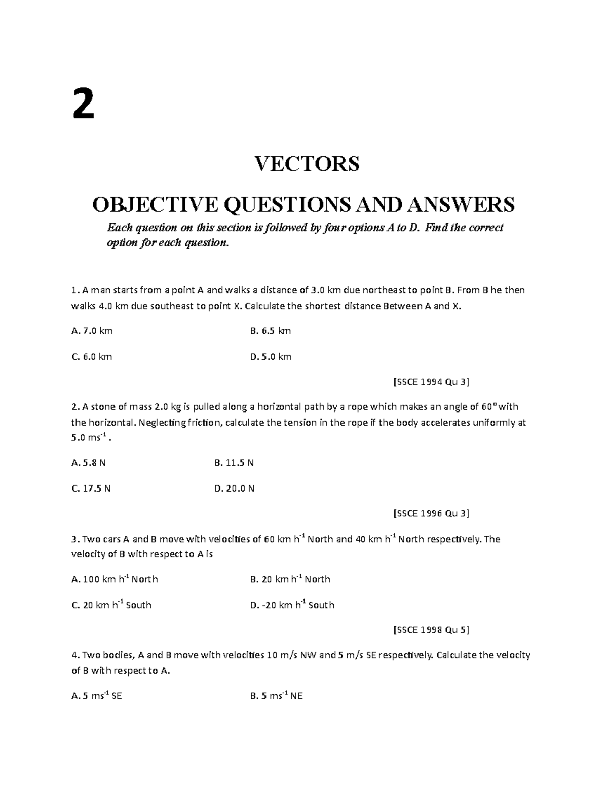 Physics 100: Vectors - Objective & Theory Questions Review - Studocu