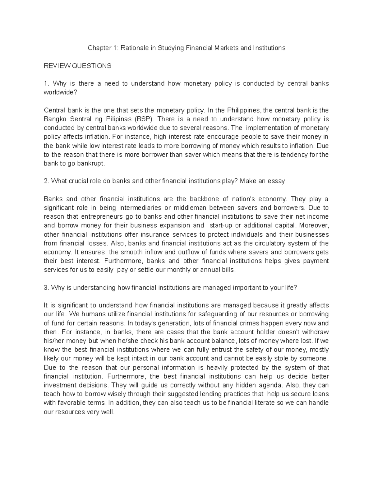 Chapter 1: Exploring the Rationale of Financial Markets & Institutions ...