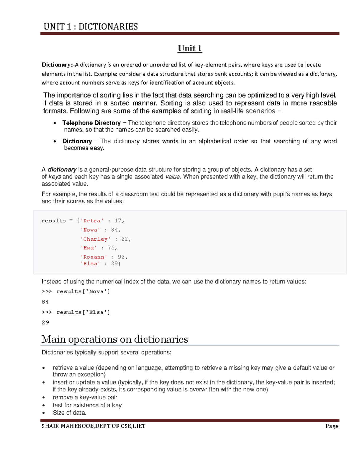 ADS Unit 1: Understanding Dictionaries and Hash Tables - Studocu