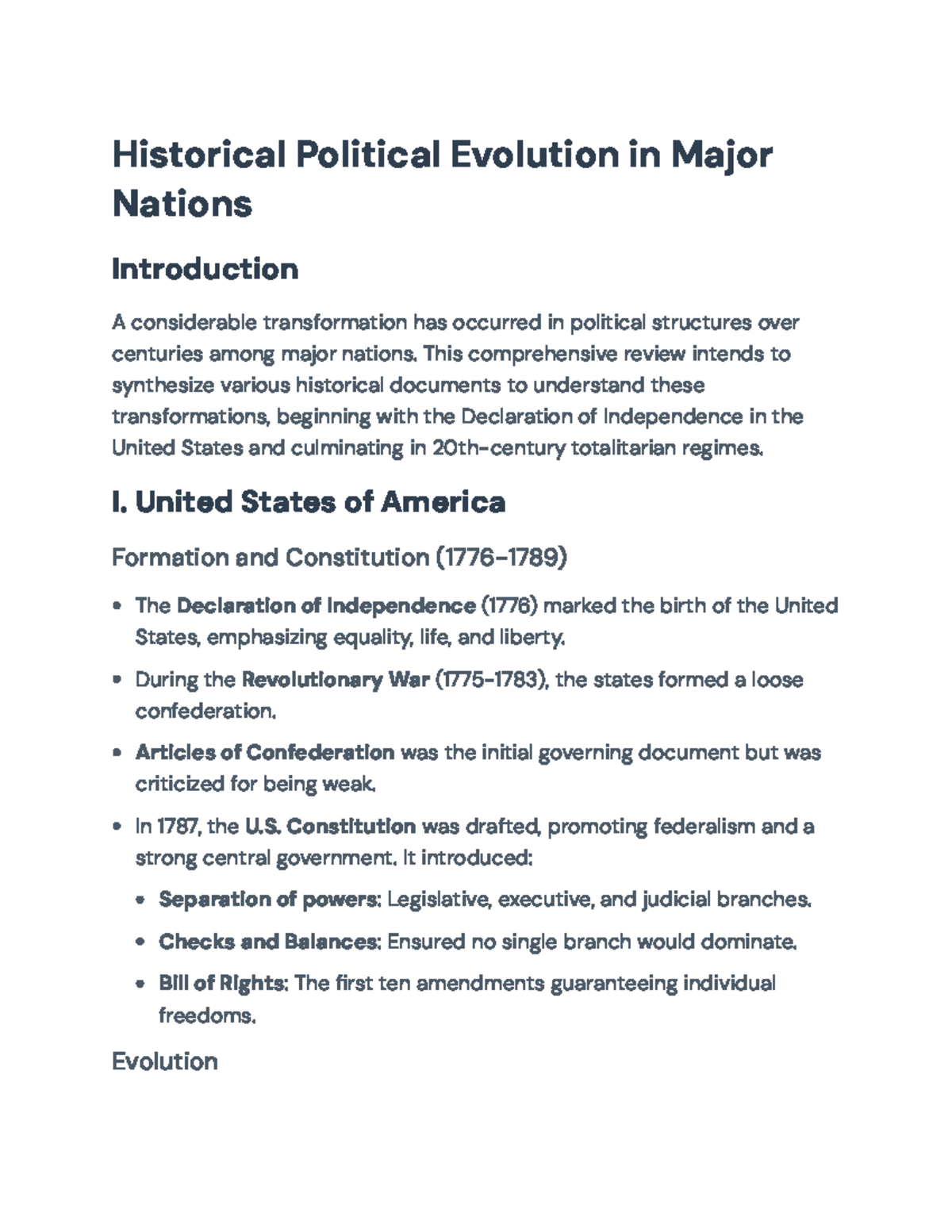 Historical Political Evolution in Major Nations: A Comparative Analysis ...