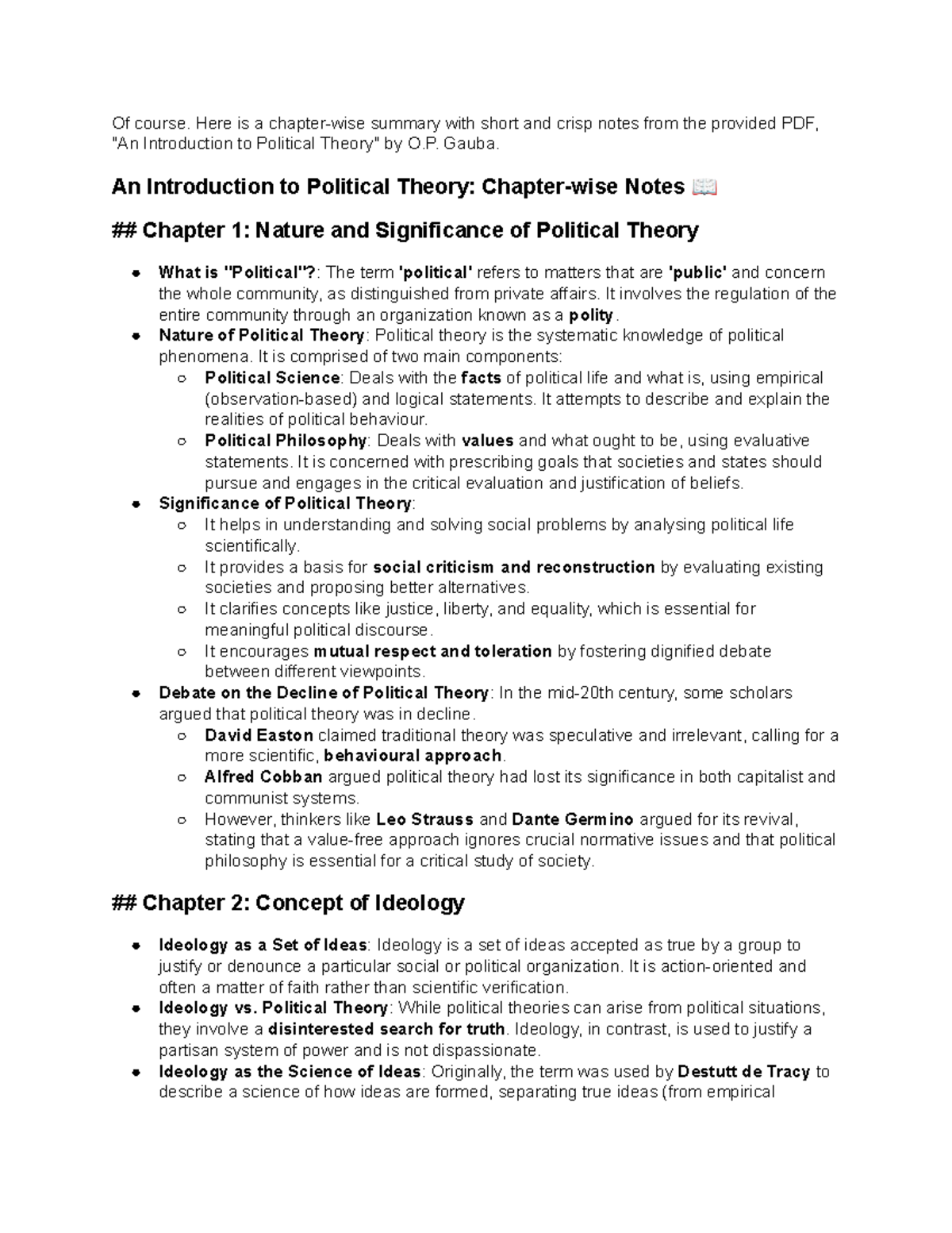 Introduction to Political Theory: Summary Notes (O.P. Gauba) - Studocu