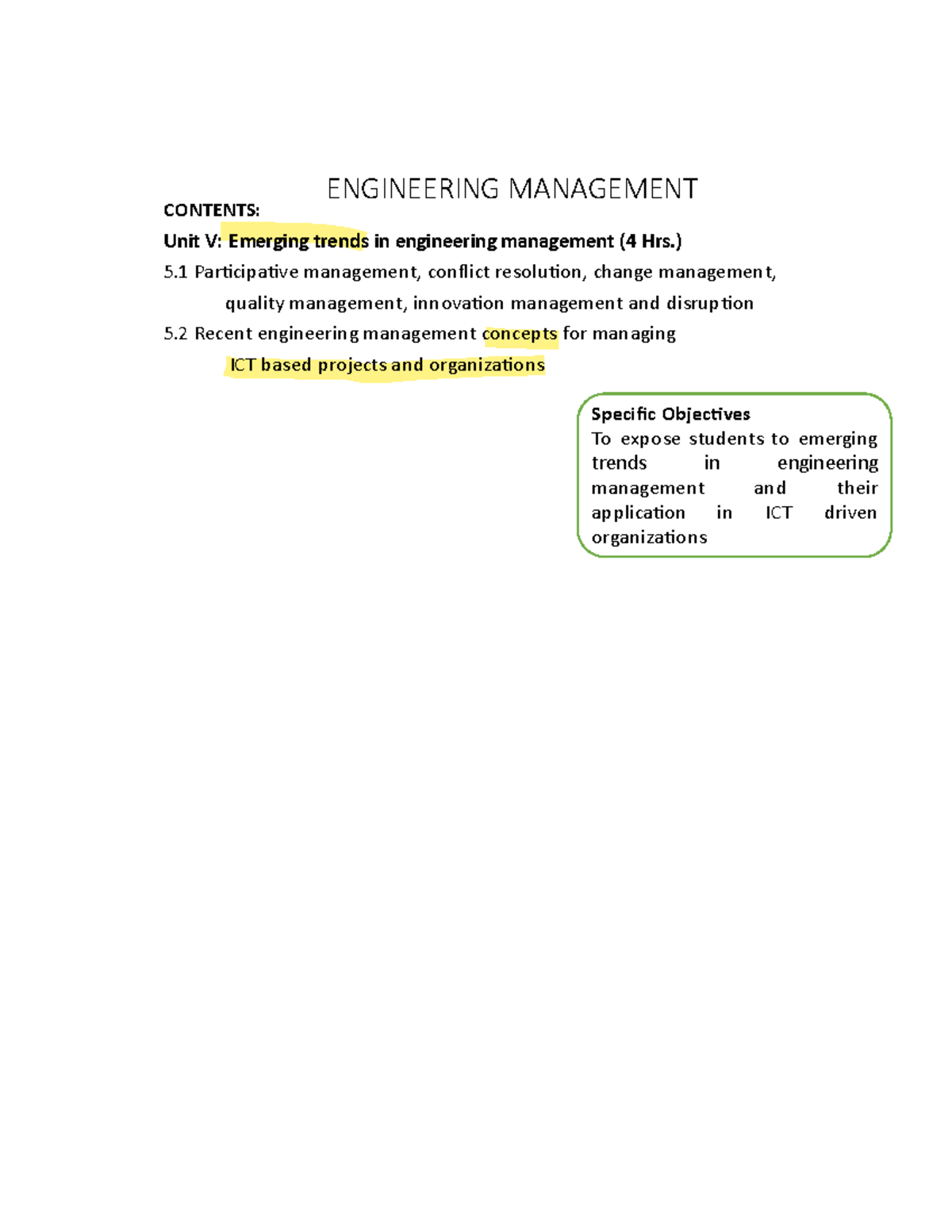 Unit 5 - Emerging Trends in Engineering Management: Lecture Notes - Studocu