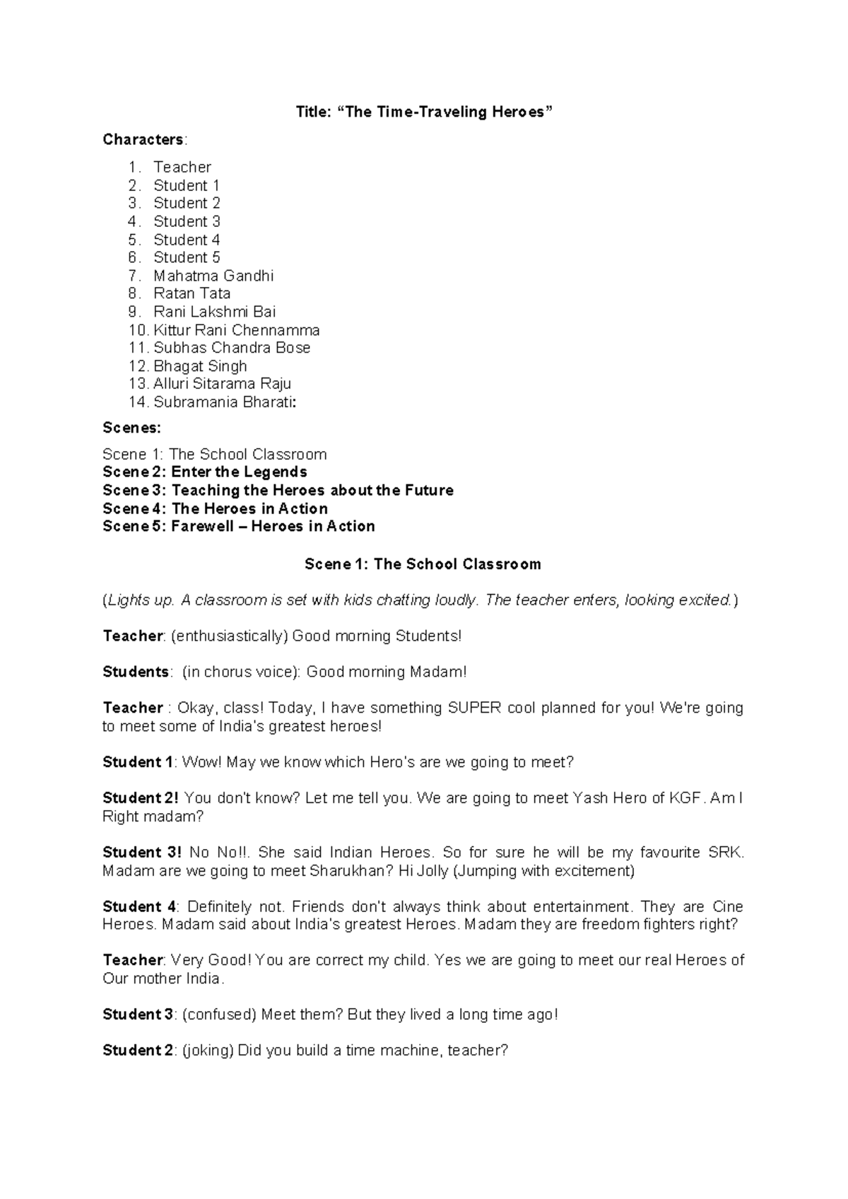 English Skit full content - Title: “The Time-Traveling Heroes ...