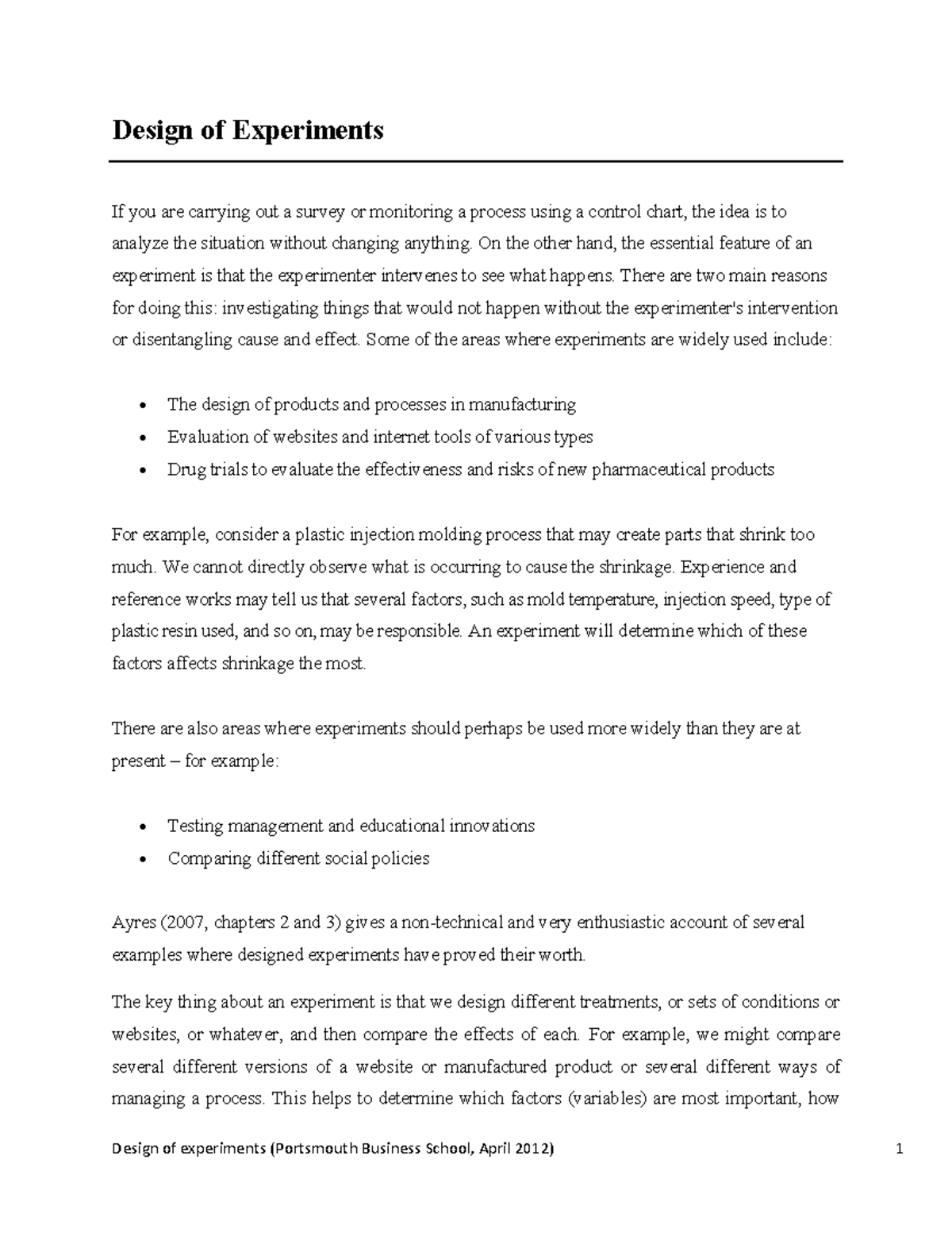 Design Of Experiments Notes - Design of Experiments If you are carrying ...