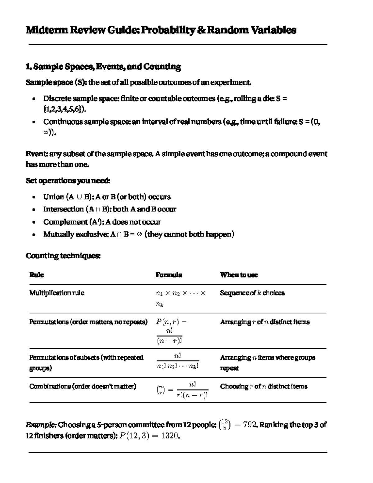 Midterm Review Guide: Probability & Random Variables Concepts - Studocu