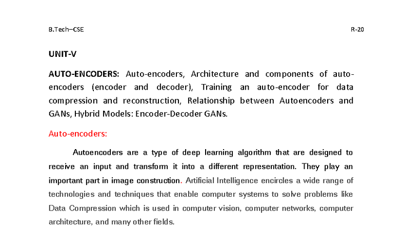 DL-Unit 3: Deep Learning Study on Autoencoders and GANs - Studocu
