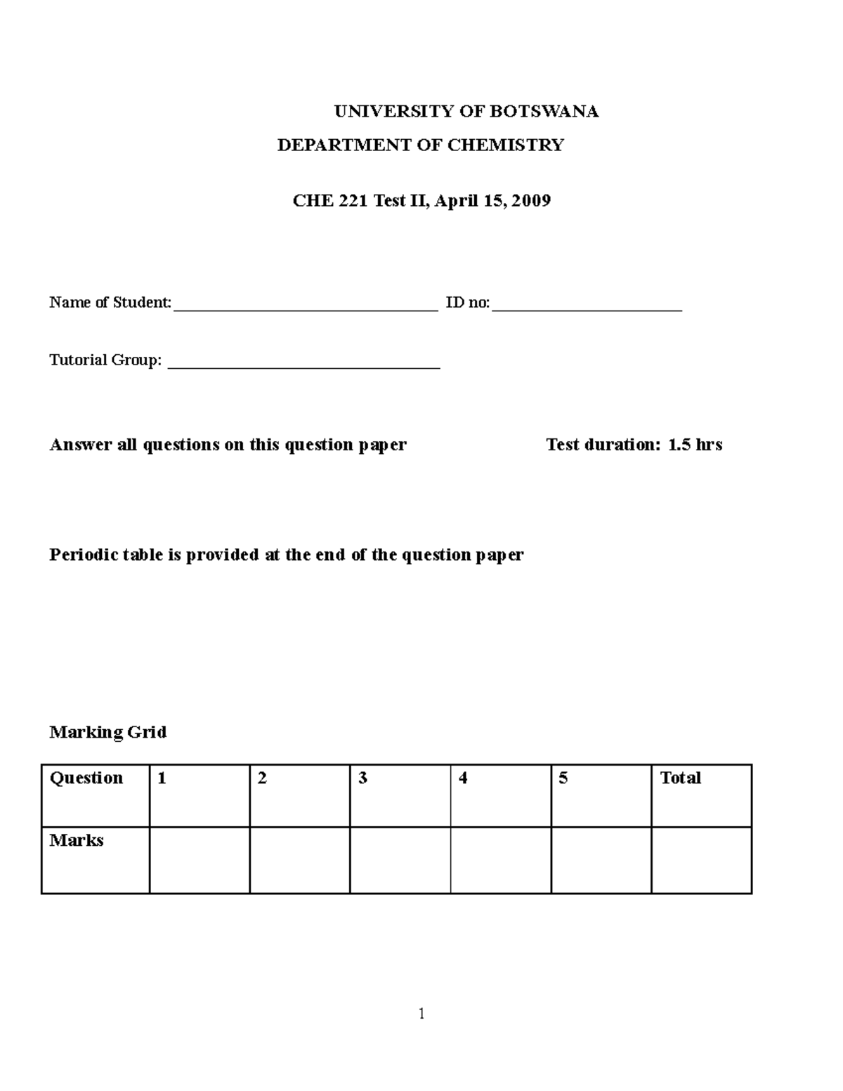 CHE 221 Revision - Test II Questions and Lab Exercises - Studocu